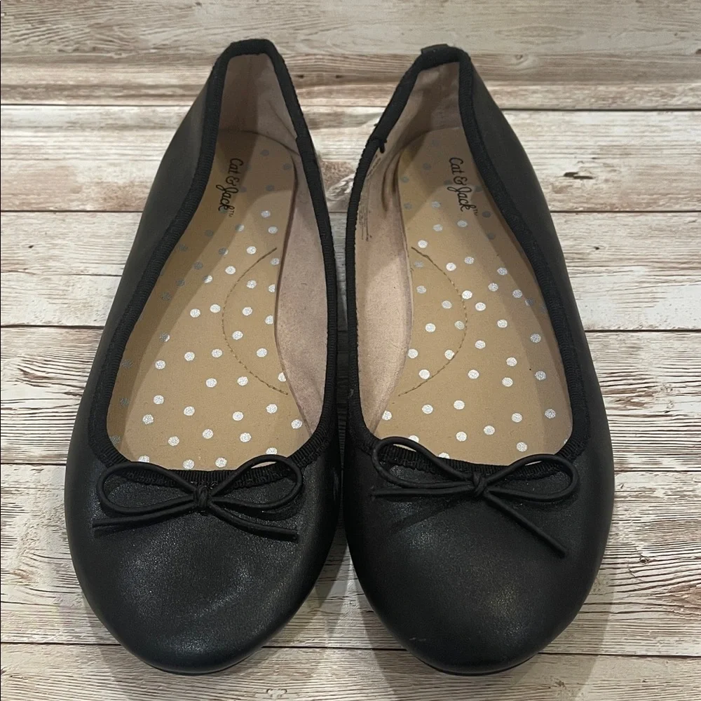 Cat‎ & Jack Black Ballet Flats with Bow Preloved Little Kids 3